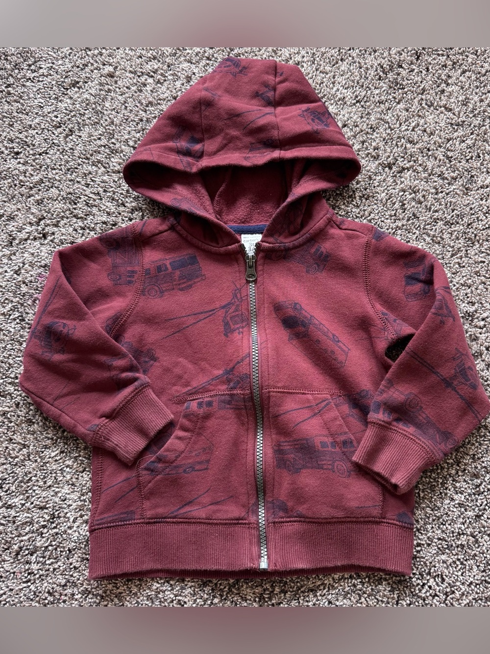 Kids Maroon Hoodie with Rescue Vehicle Print